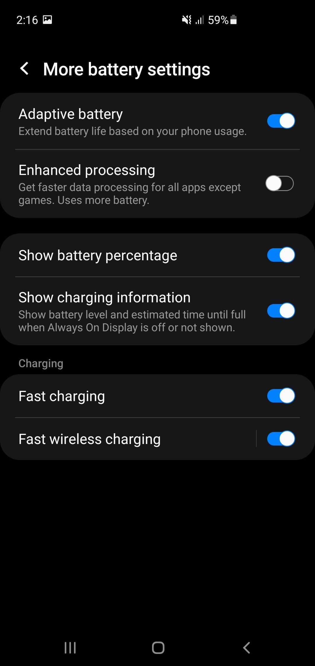 Turning on Fast Charging in Samsung Mobile's Settings