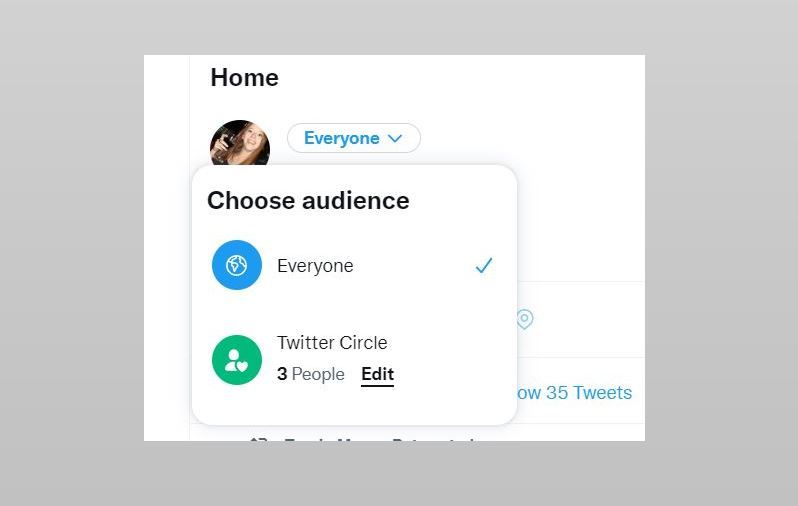 Twitter Circle choosing audience edit option on grey background