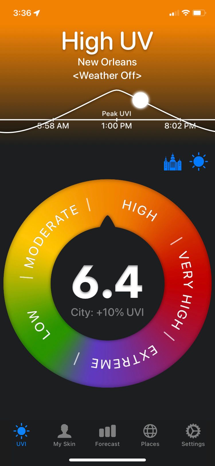 UV Index Widget app nola high UV