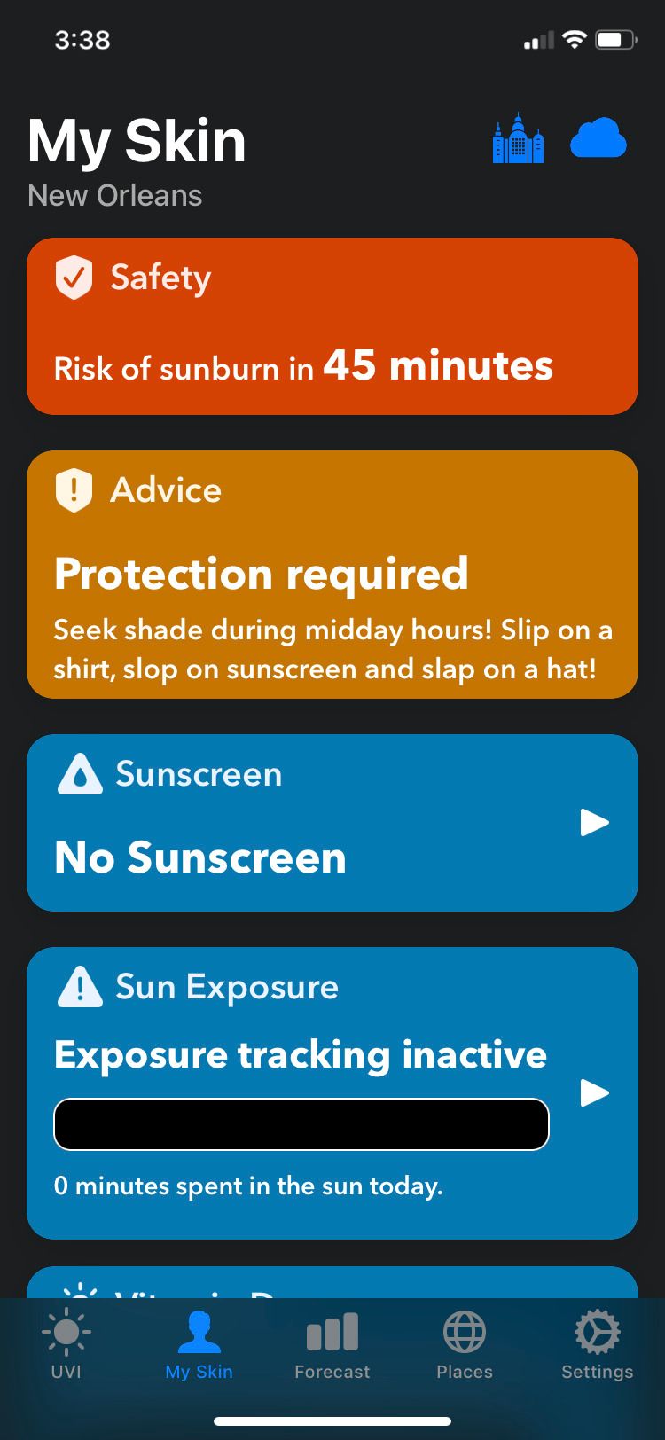 UV Index Widget app personalized screen