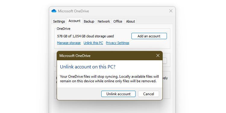 Unlinking a Microsoft OneDrive Account