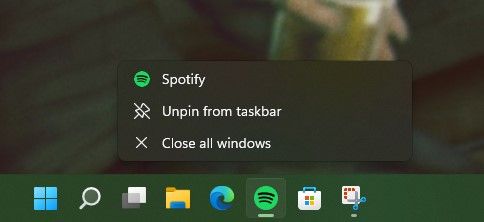 Unpin from taskbar in Windows 11 