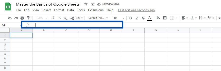 The location of the fx bar in Google Sheets