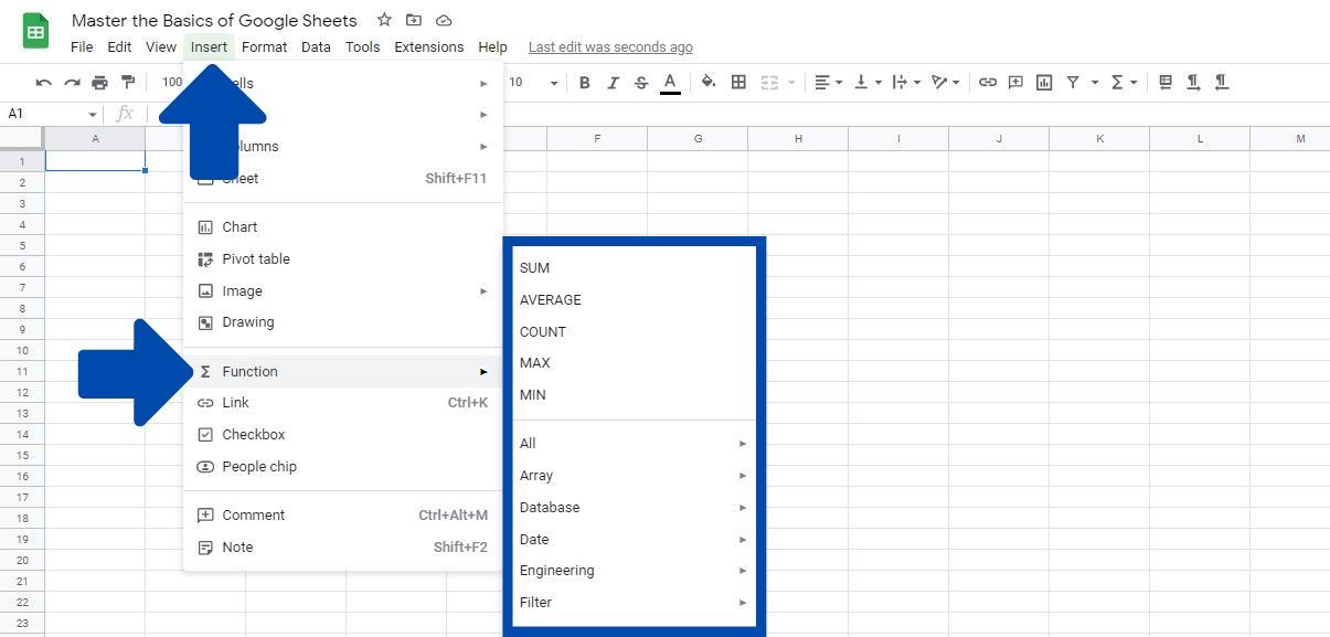 Using Functions in Your Spreadsheet with the insert menu