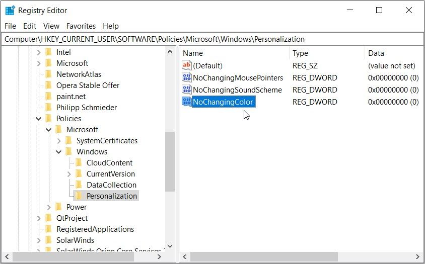 Using the Registry Editor to Prevent Others From Changing the Color and Appearance Settings