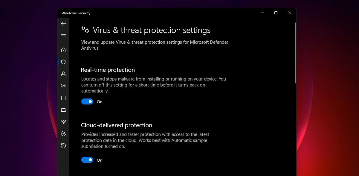 Virus and Threat Protection Settings in Windows Security