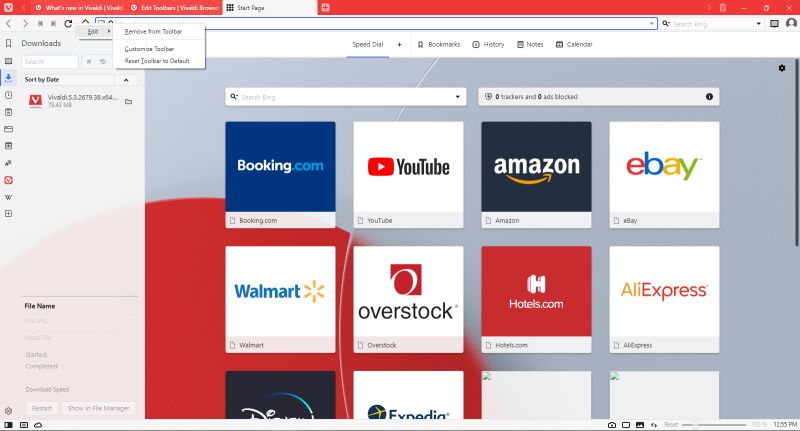 Vivaldi toolbar editor access