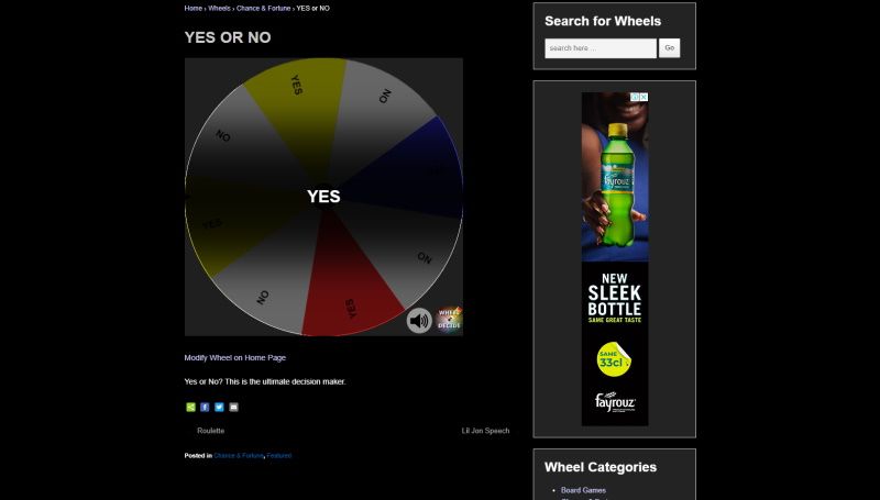 WheelDecide yes or no result page