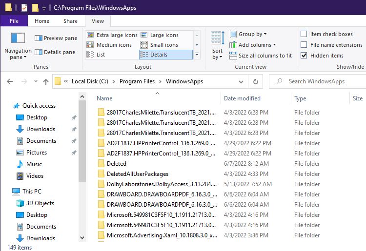 WindowsApps Hidden Folder In Explorer