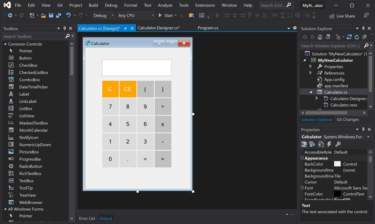 برنامه ماشین حساب در حال ایجاد با استفاده از Winforms در ویژوال استودیو