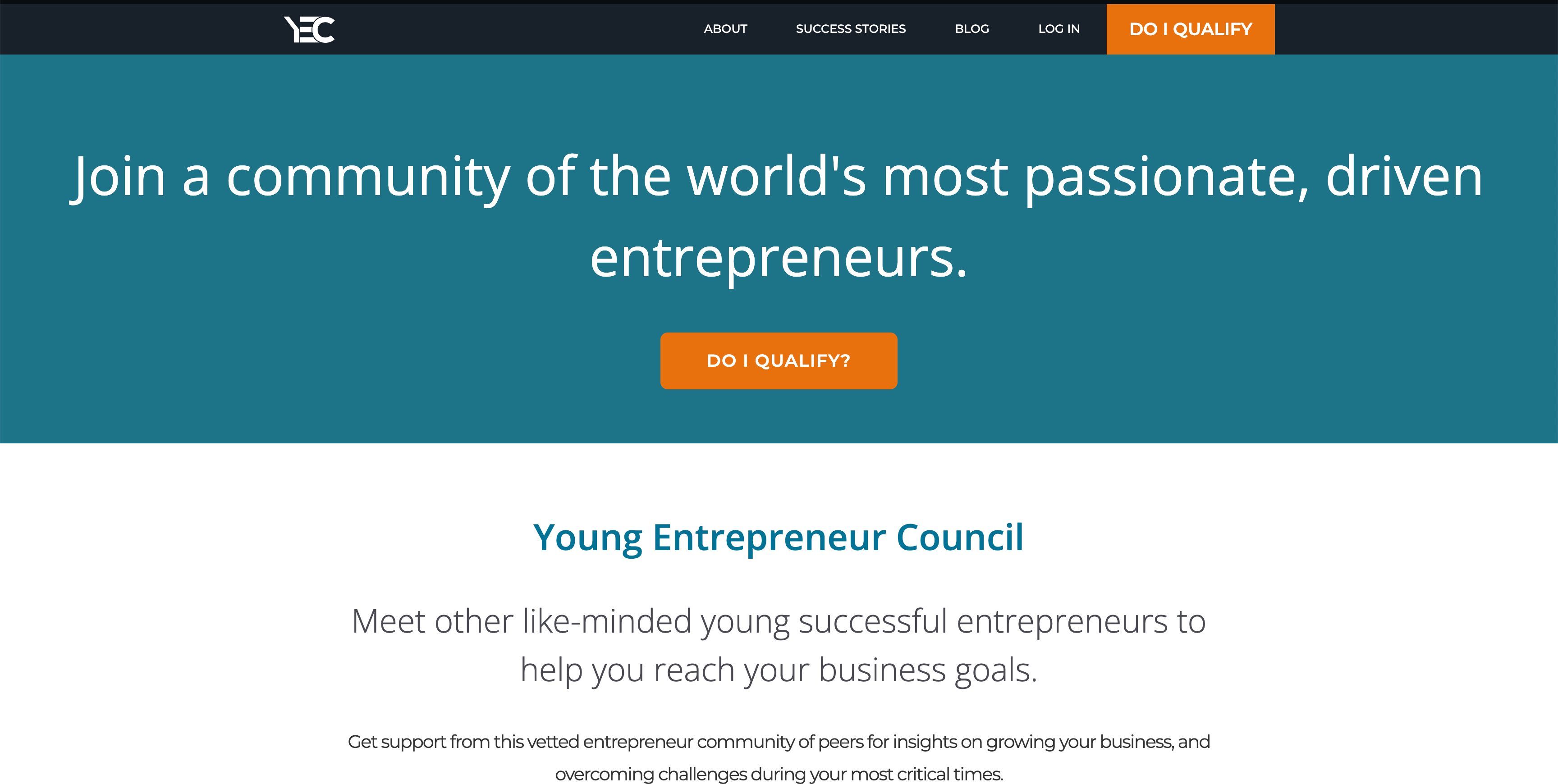 The front page screenshot of the YEC website