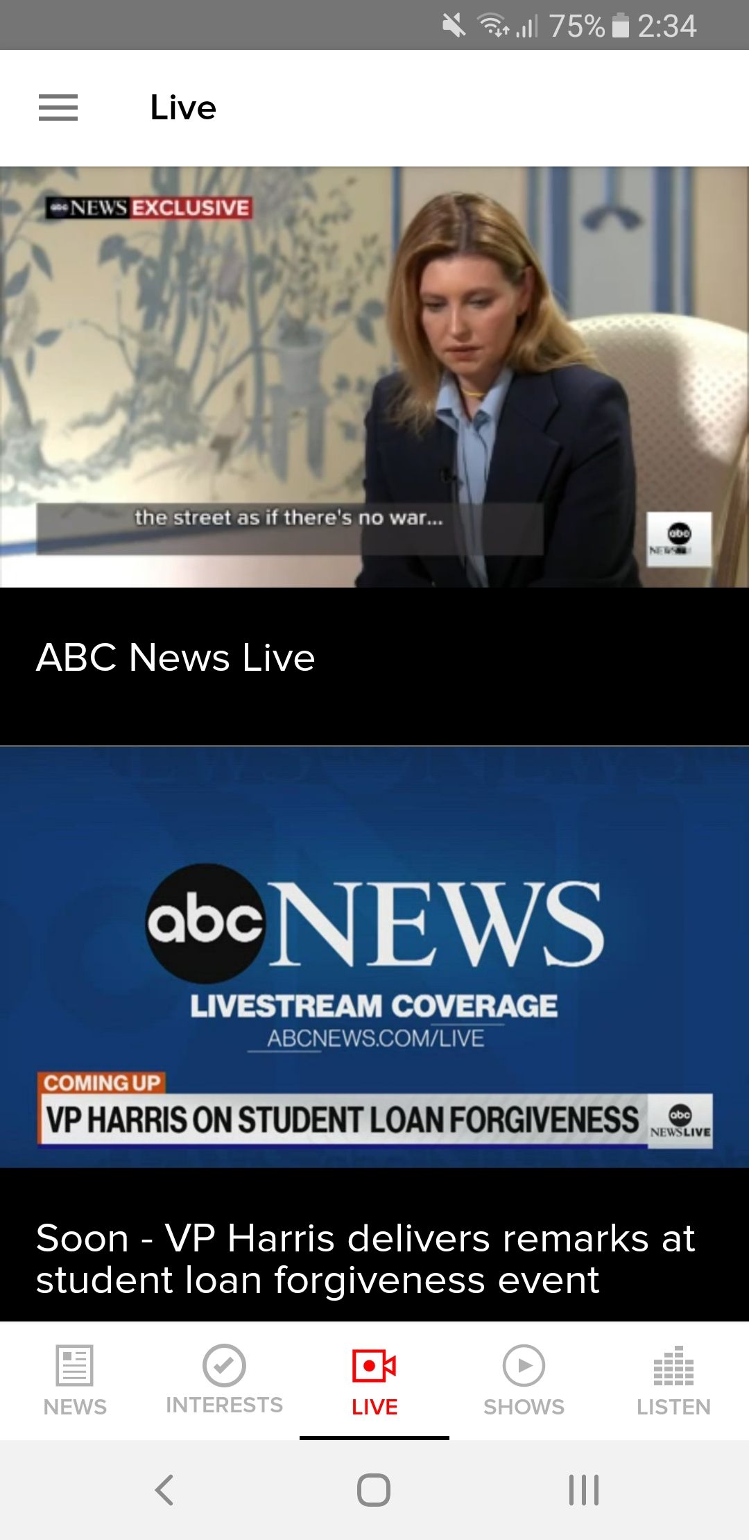 ABC News Live app screen