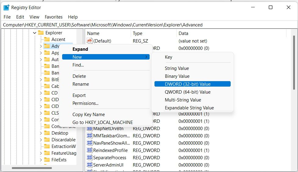 adding a dword entry in windows registry editor