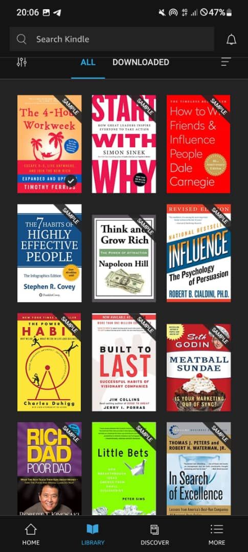 Screenshot showing Kindle's library