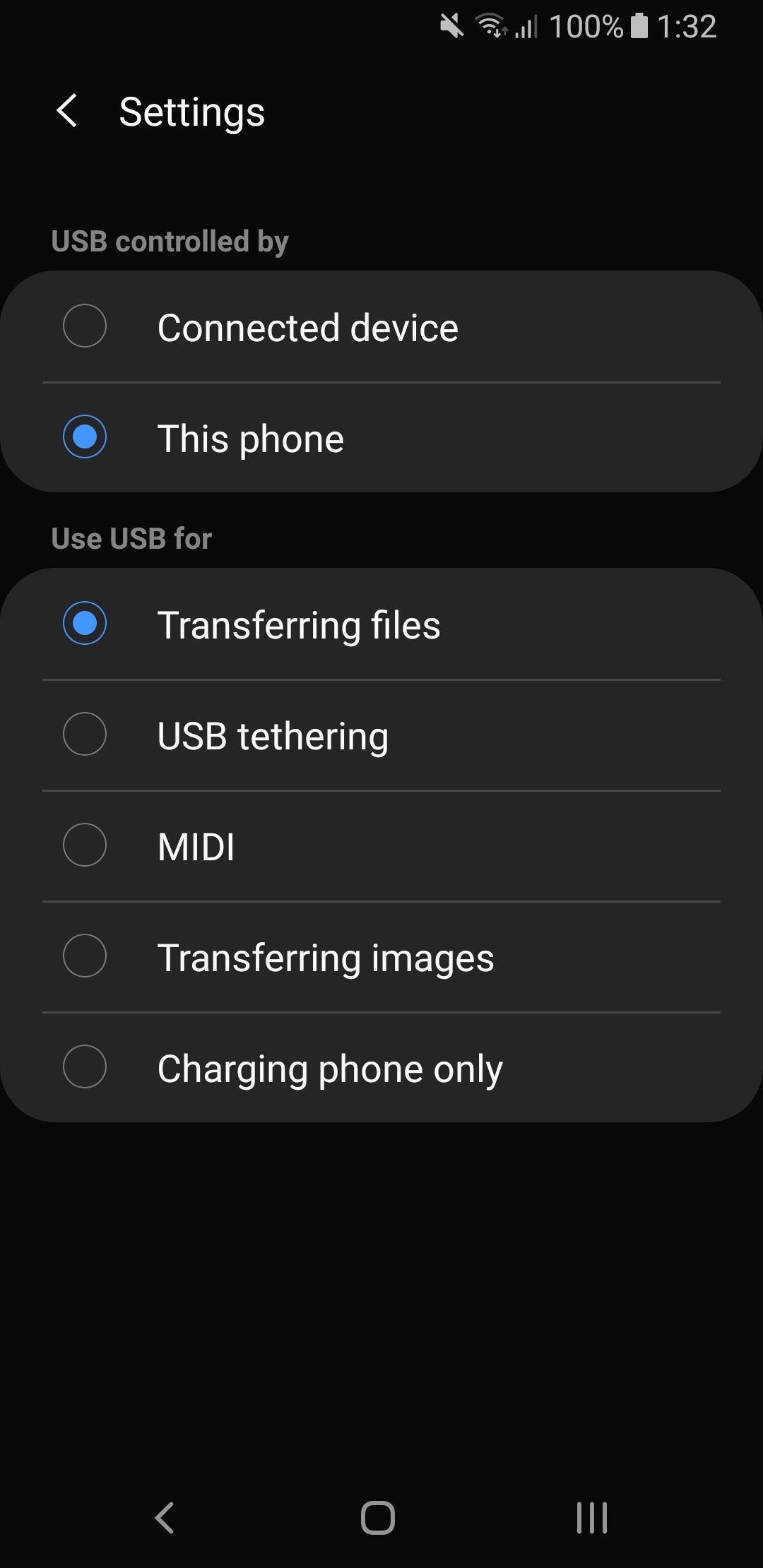 android settings transferring files