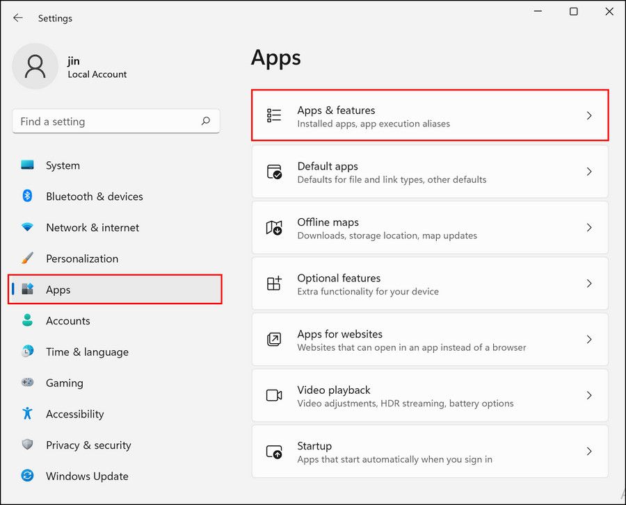 Apps & features settings