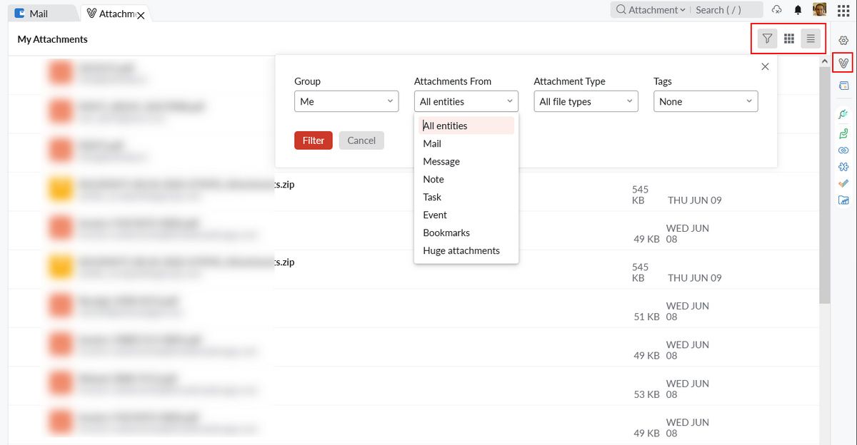 نمایشگر پیوست zoho mail