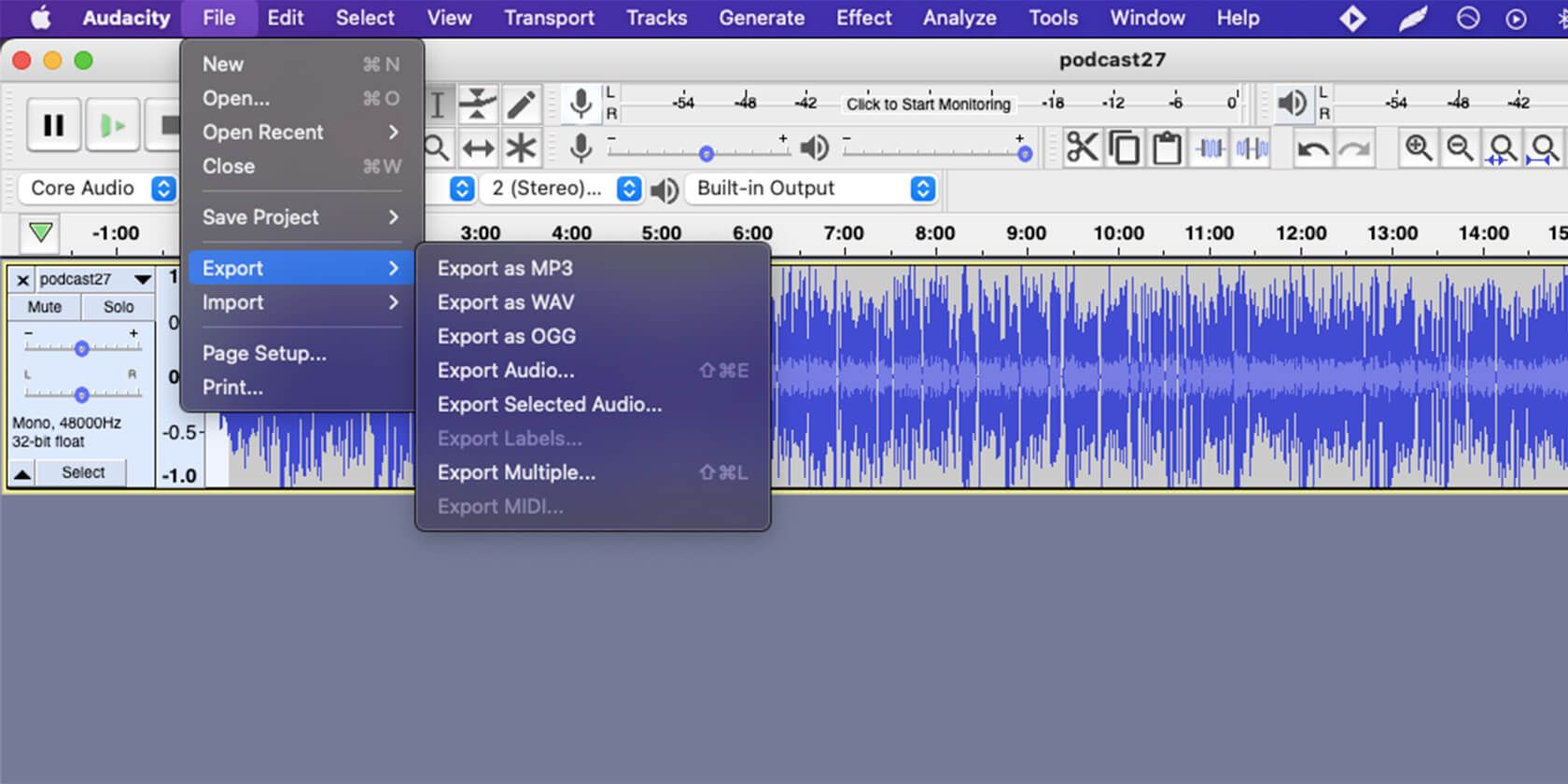 Save file in Audacity
