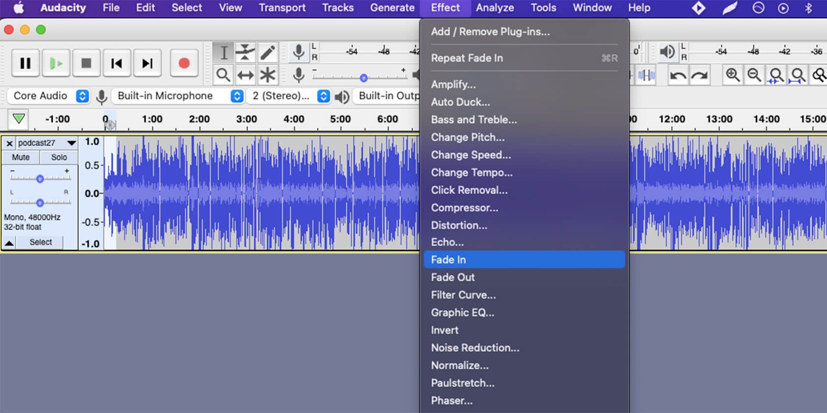 Fade in with Audacity