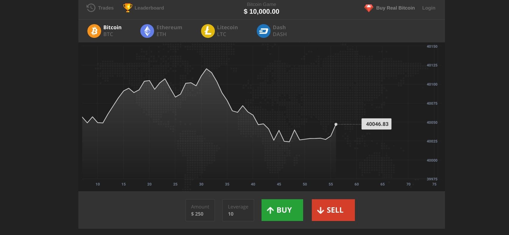 screenshot of bitcoin hero demo trading page
