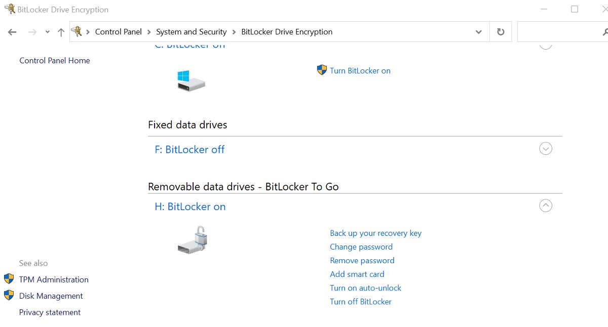 The BitLocker Manager screen in Windows 10