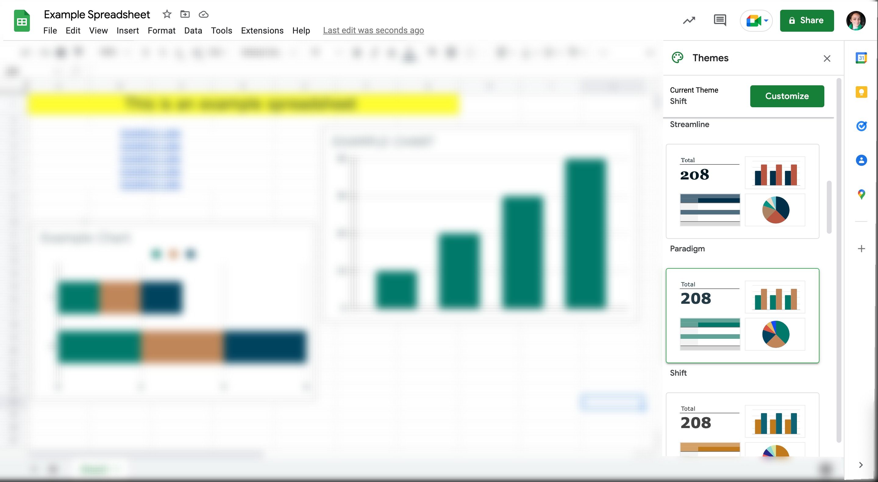 تغییر طرح زمینه در Google Sheets - نوار کناری