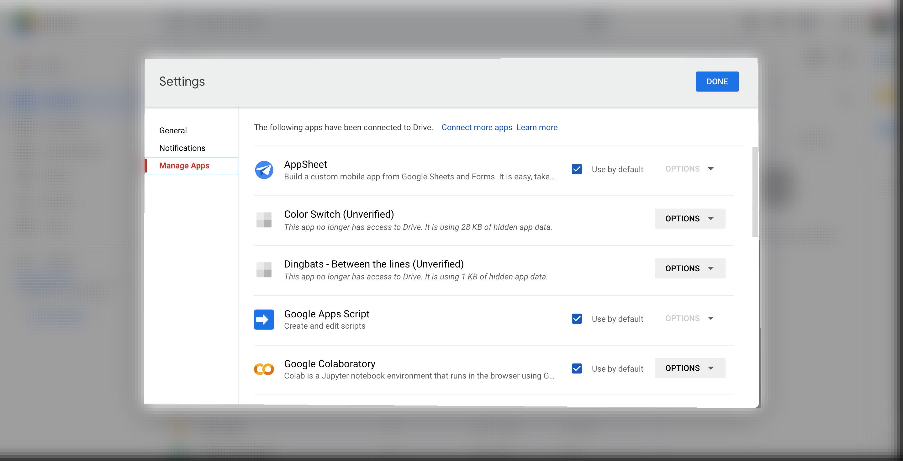 Find Manage Apps on google Drive