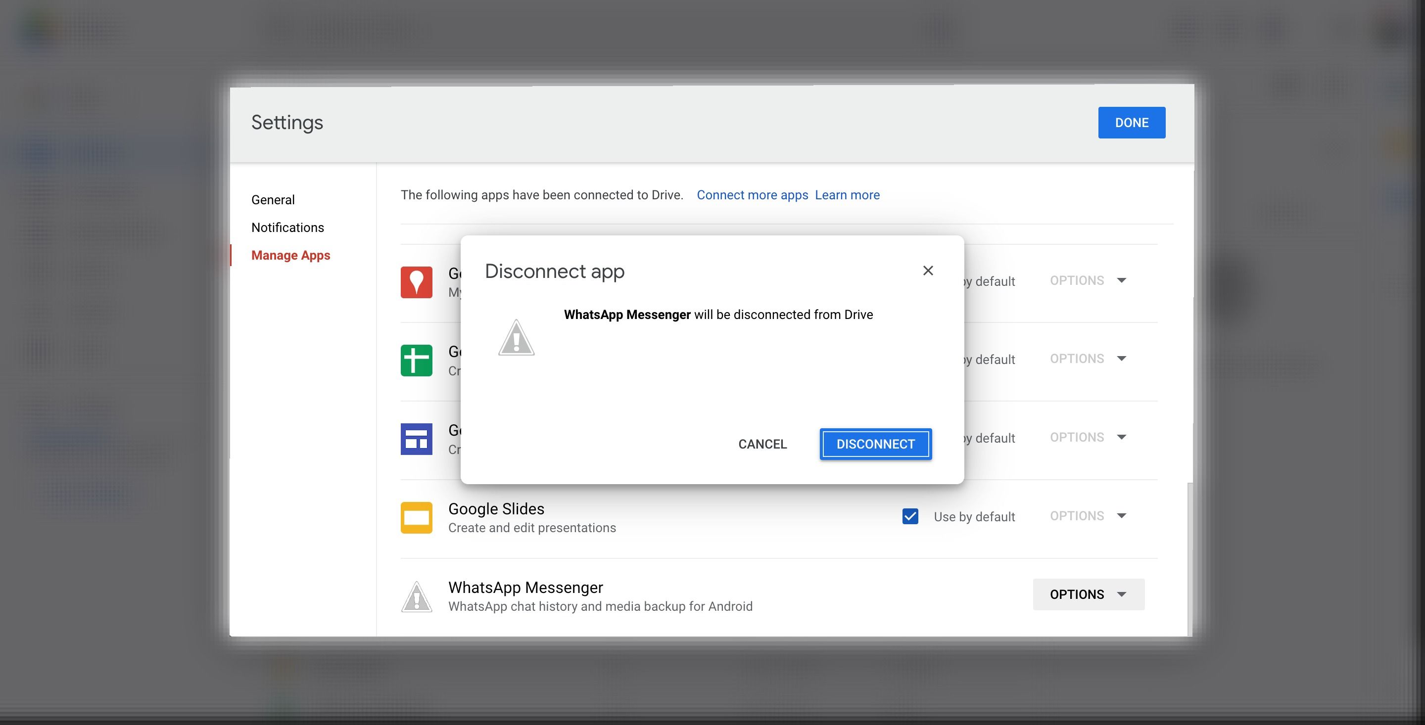 How to Disconnect app from Google Drive