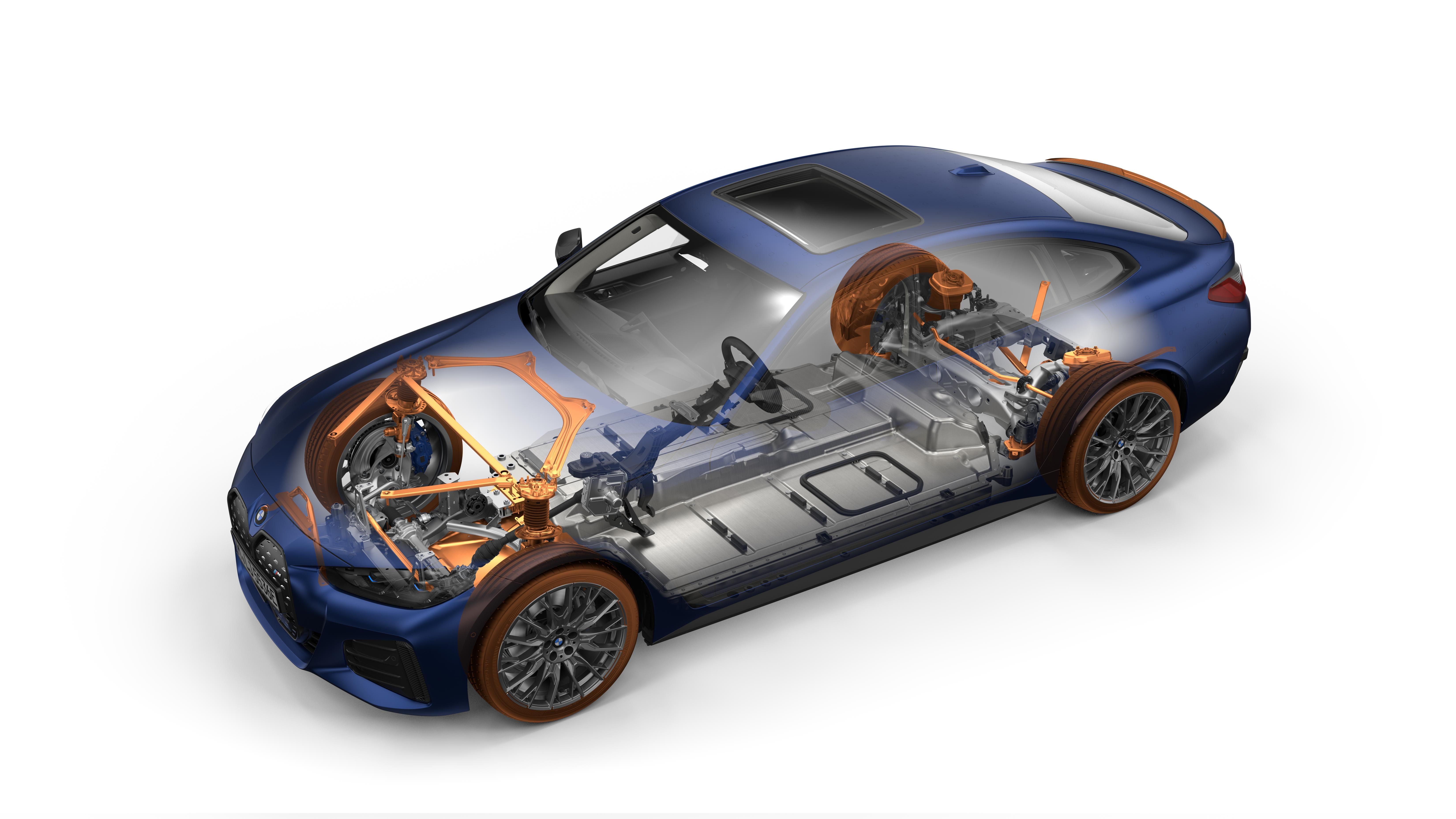 bmw i4 m50 transparent view of suspension and components