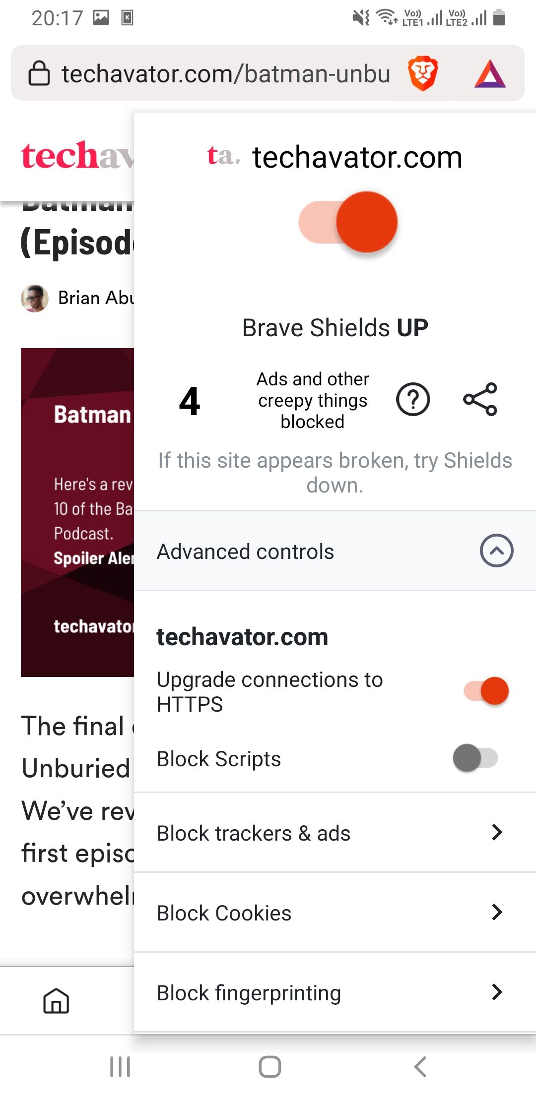 Brave Shield on Brave Browser for Android