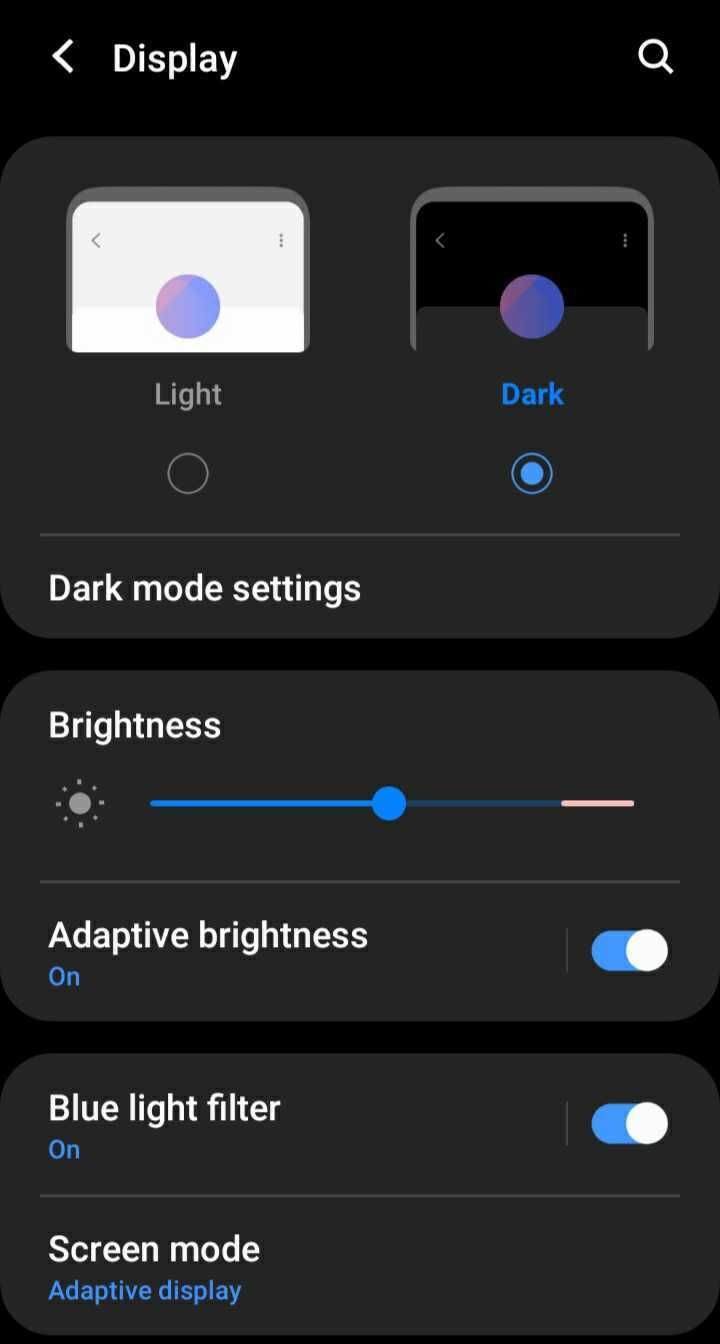 screenshot of android brightness settings page
