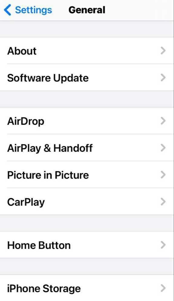 screenshot of iphone settings