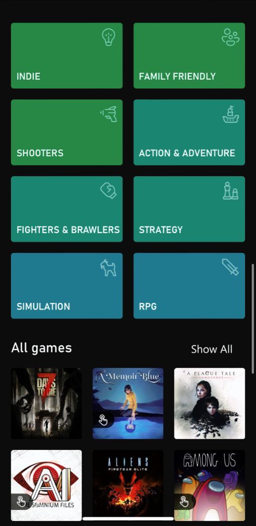 Xbox Game Pass categories