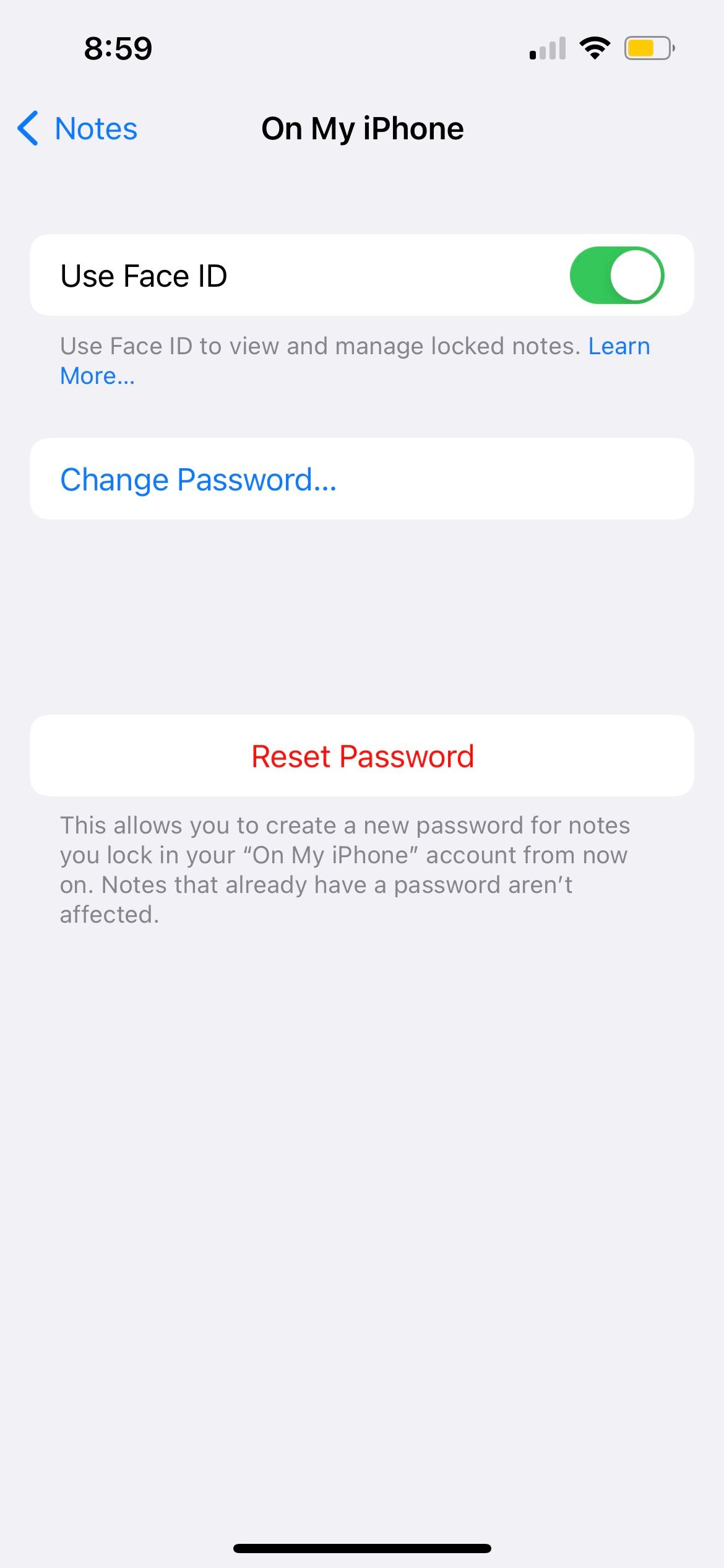 iphone notes password settings