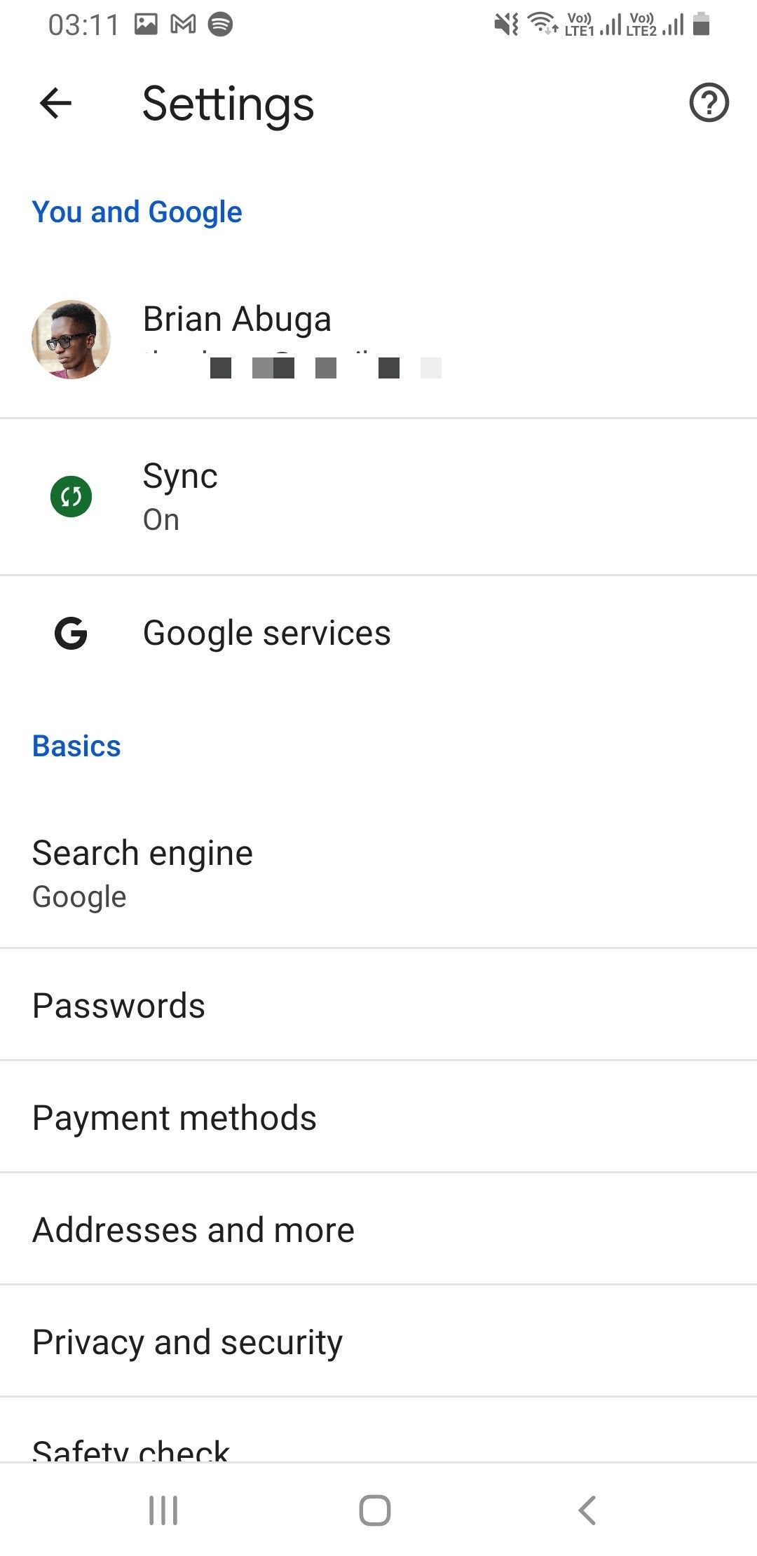 Chrome sync settings page screenshot