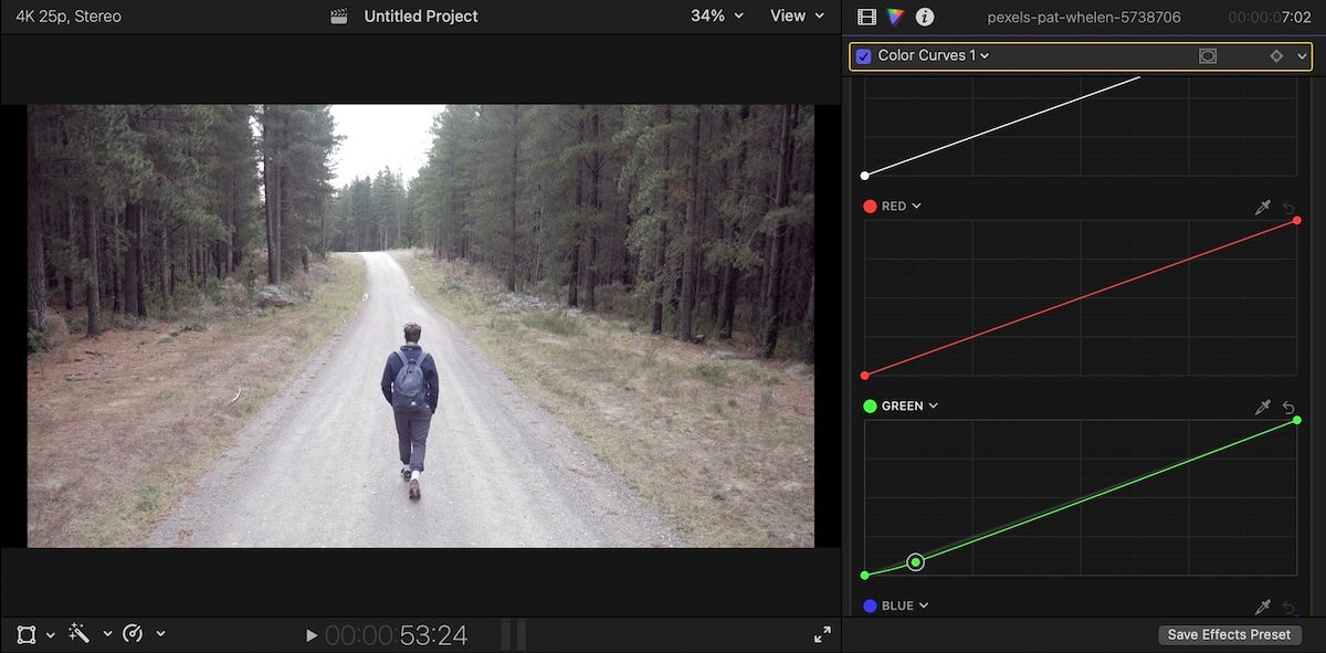 Screenshot of color curves feature in Final Cut Pro