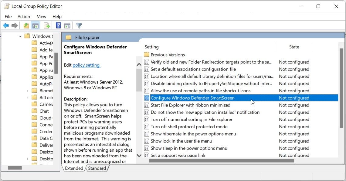 configurar Windows Defender Smartscreen Gpeditor