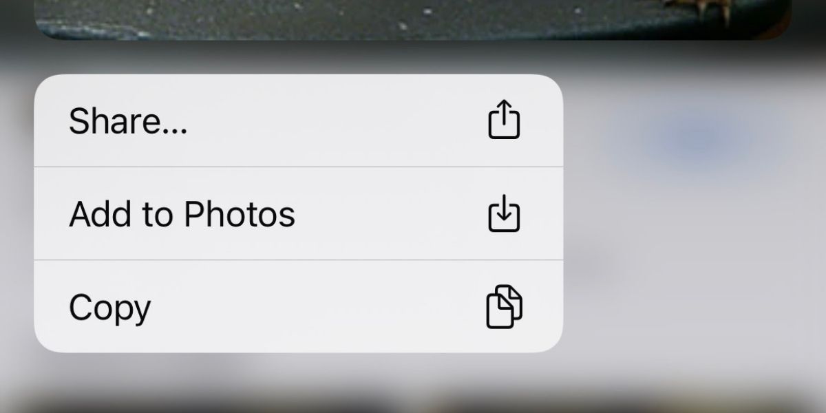 iphone context menu for selected image in safari app