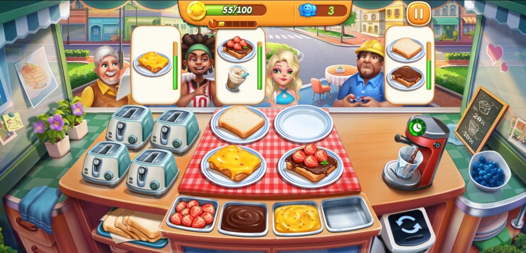 cooking city mobile game serving preparing breakfast food