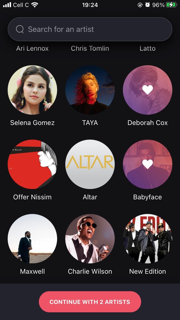 deezer artist search page with deborah cox and babyface selected