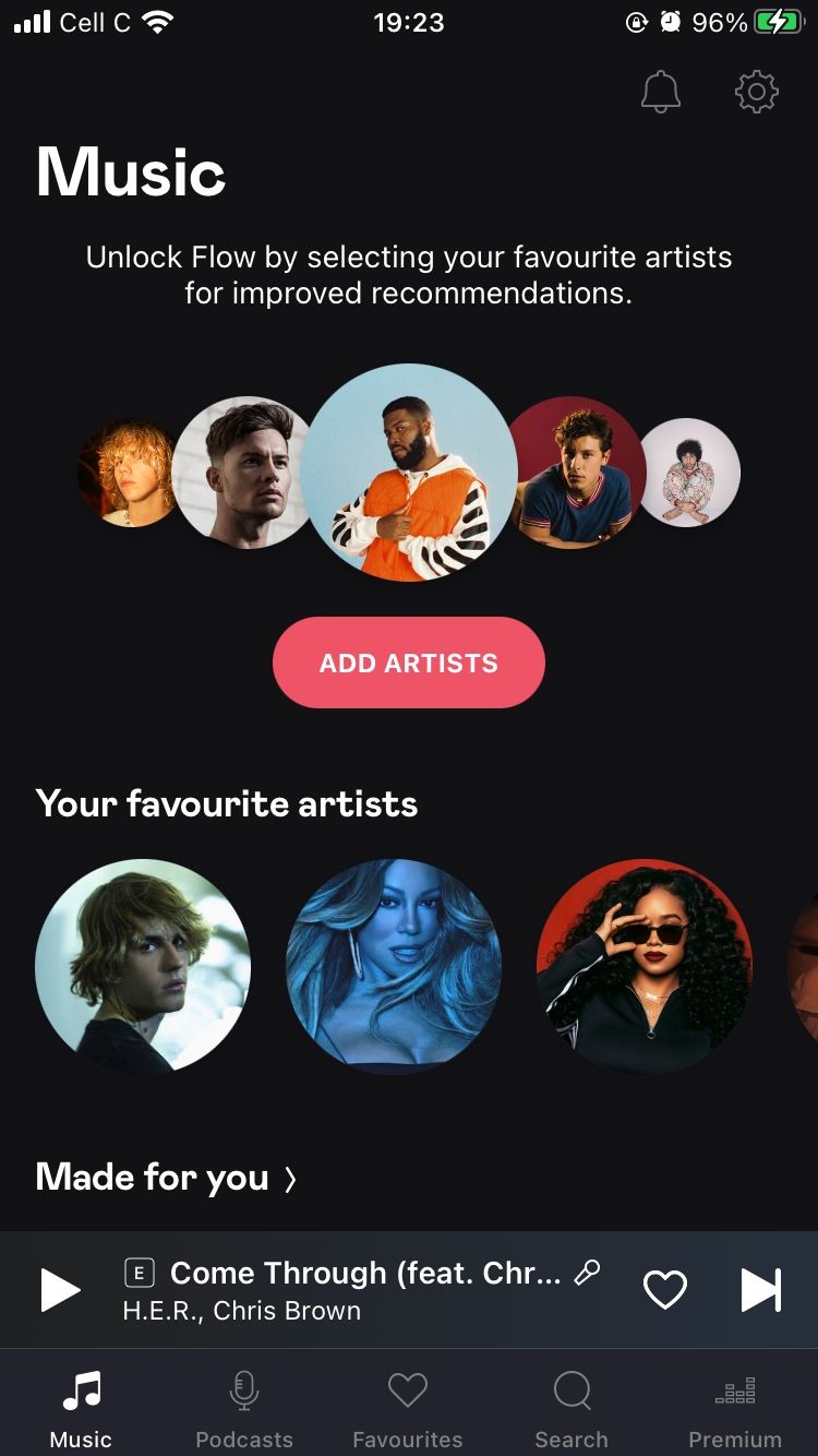 deezer music page with option to add artists