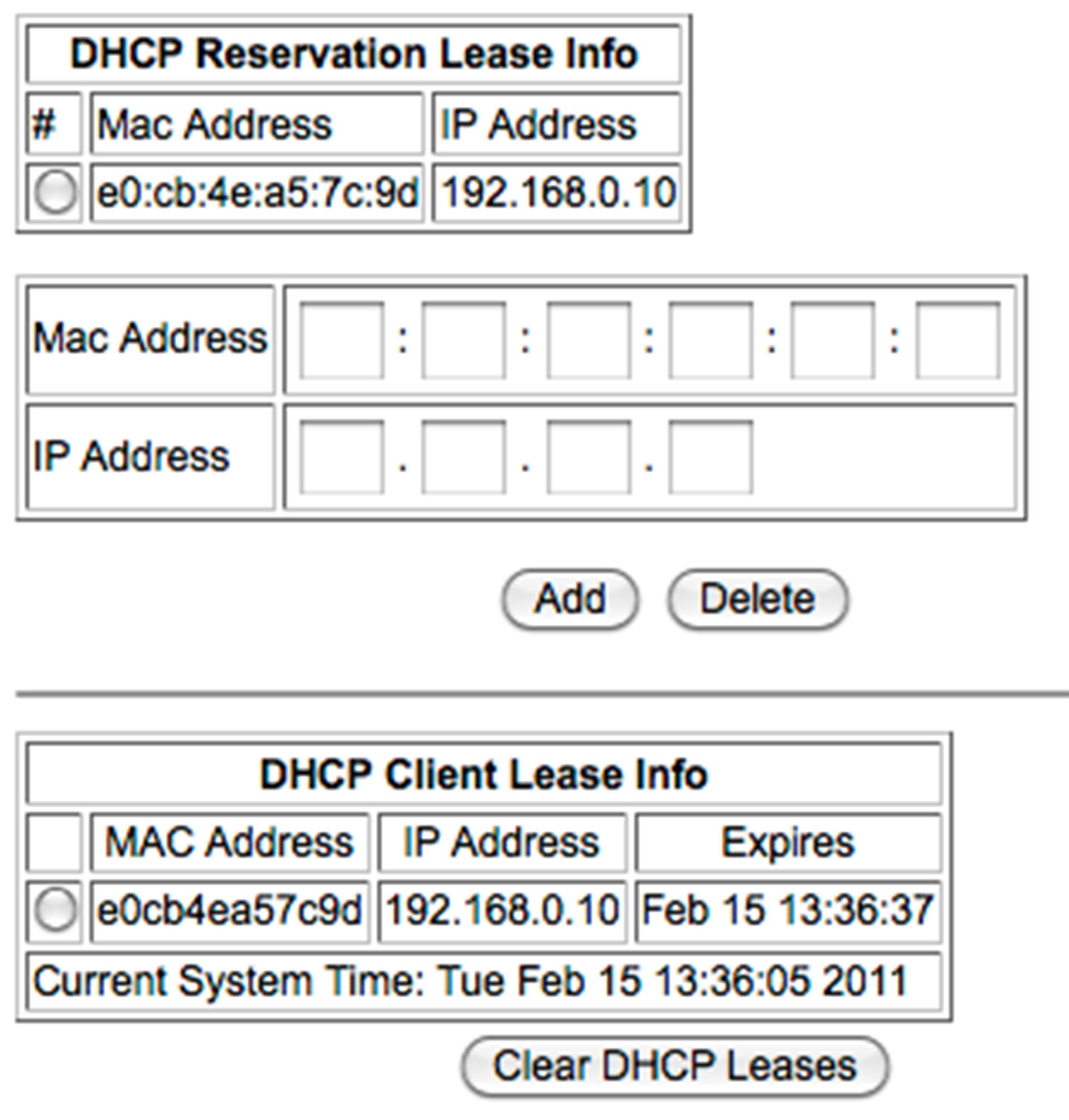 dhcp reserved ip lease screenshot