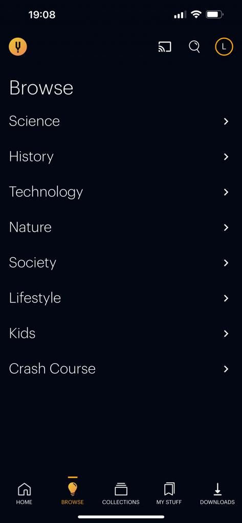 Curiosity Stream categories