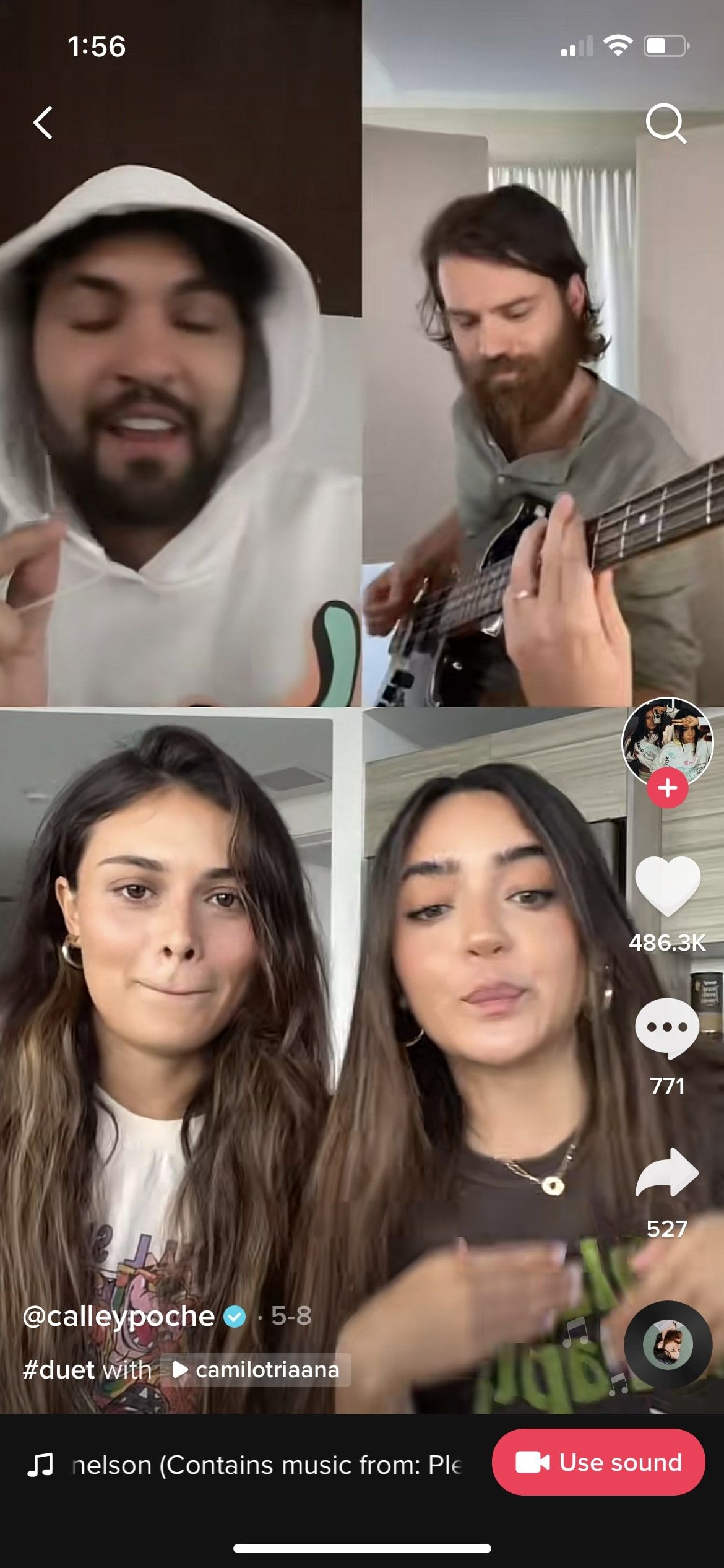 Screenshot of a TikTok that has been duetted multiple times