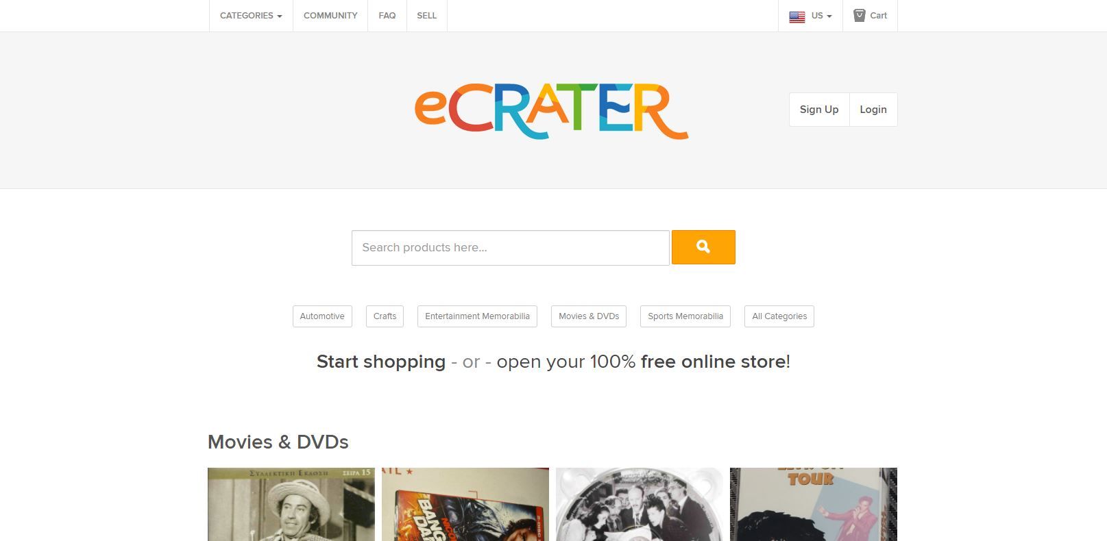 A Screenshot of eCRATER's  Landing Page