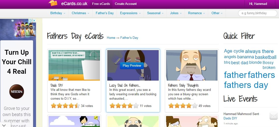 ecards.co.uk website screenshot