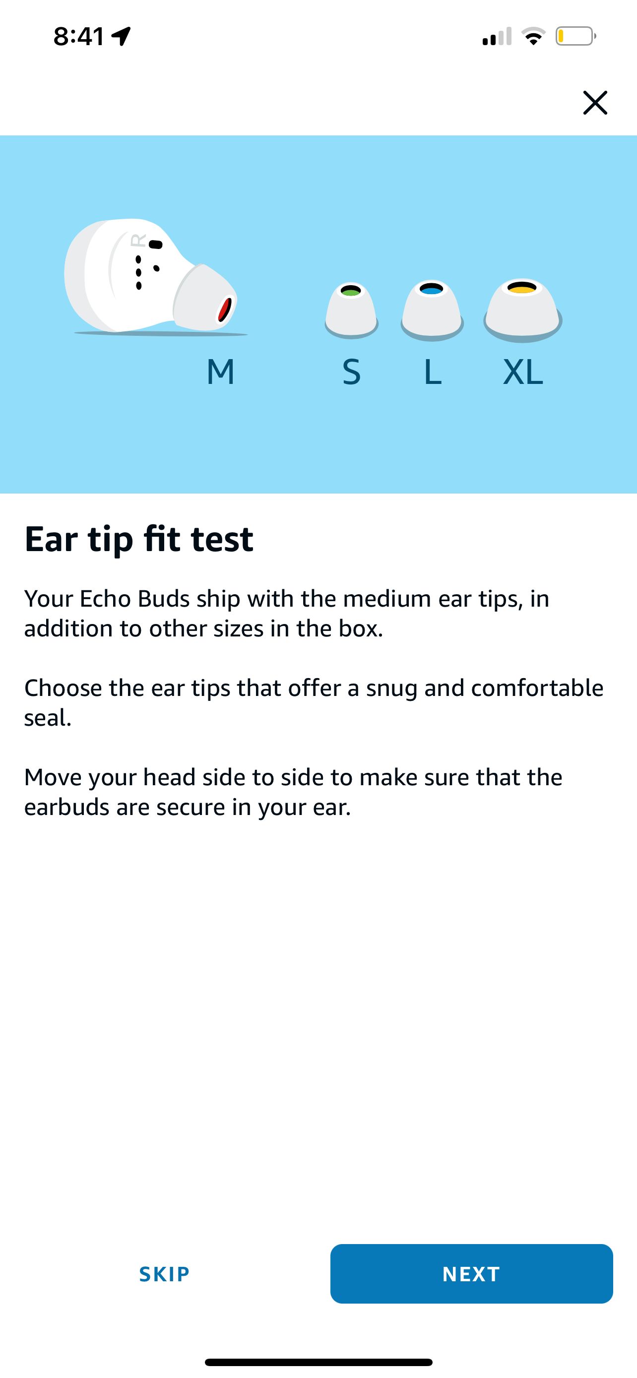 Echo buds ear fit test start