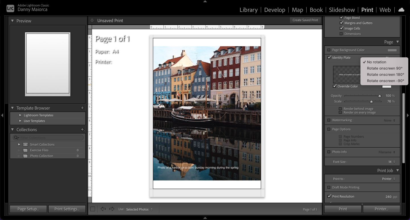اسکرین شات نحوه ویرایش opacity و چرخش در adobe lightroom را نشان می دهد
