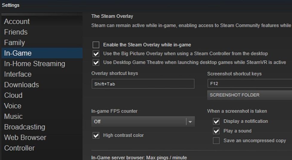 The Enable the Steam Overlay while in-game option
