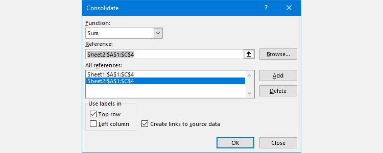 excel consolidate